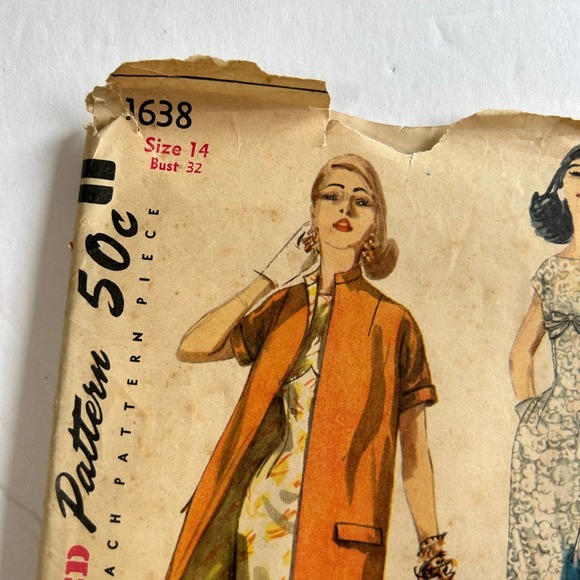 Simplicity Vintage 1950's Pattern #1638 Juniors Misses Dress and Coat Size 14 - Picture 2 of 7